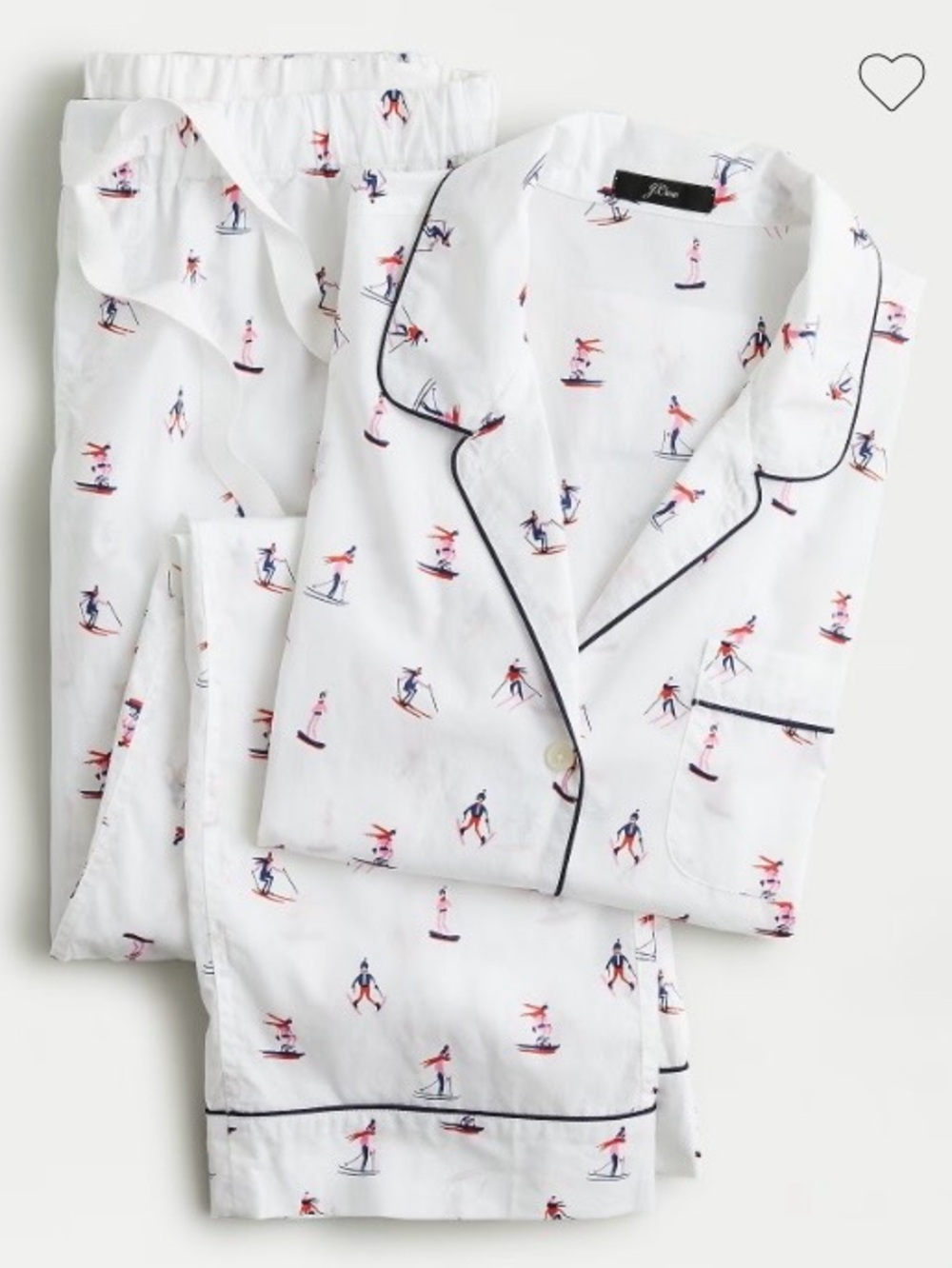 Long-sleeve cotton poplin sleep set in skier print